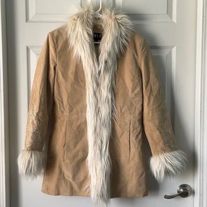 Mixit Cream Suede genuine Leather fur embroidered coat penny lane Vintage